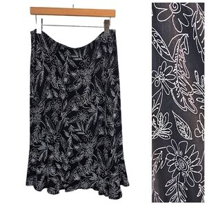 Vintage Y2K Choices Floral Midi Skirt Black Lettuce Hem Stretch XL Whimsigoth
